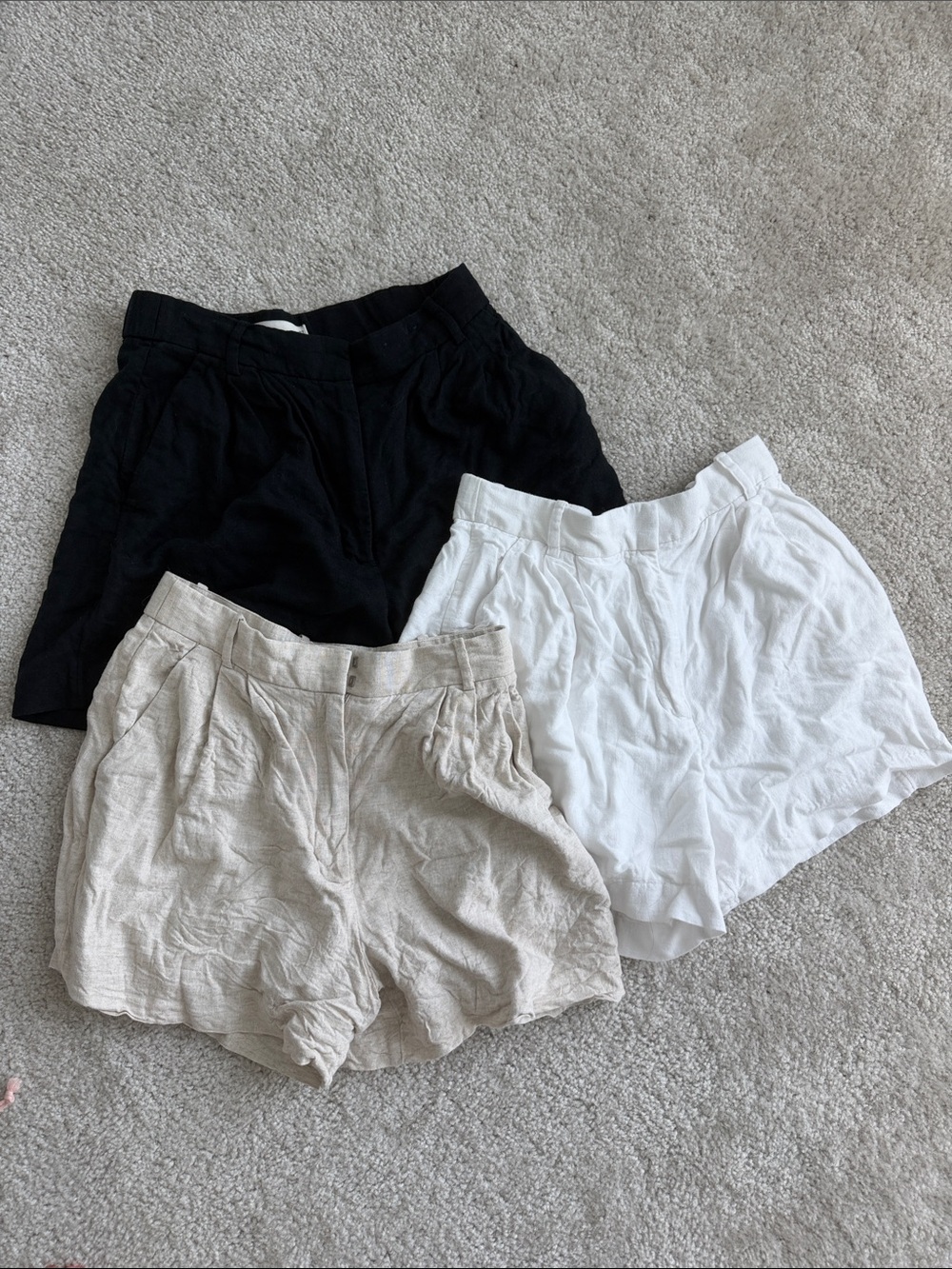Abercrombie & Fitch Women's Linen Shorts Trio - Black, White, tan beige size 4